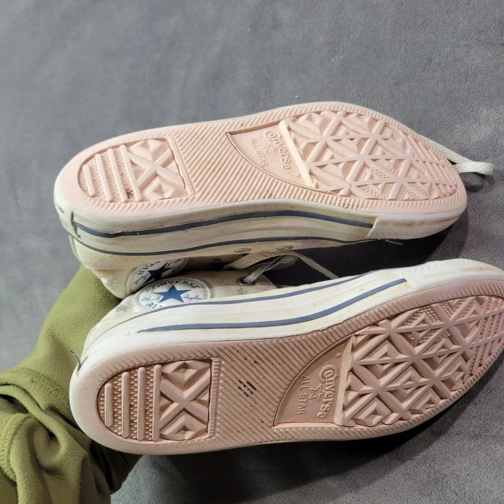Converse All Star High Top Sneakers Kids Size 1 Youth Cream Pink‎ Moon Stars